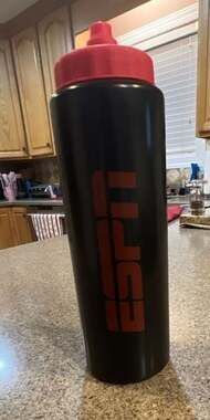 ESPN Squeeze Sport Water Bottle 30 Ounce Black and Red